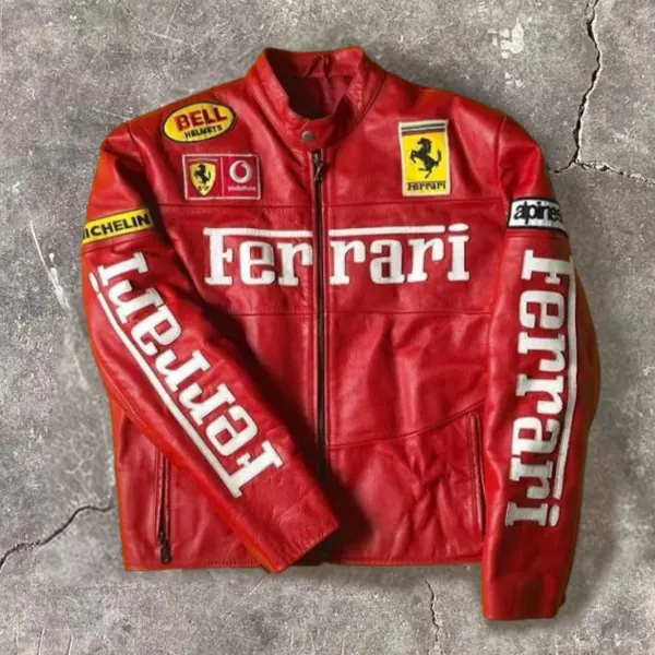 Unisex 2025 Newest Retro Racing Zip Long Sleeve Big Logo PU Leather Jacket - Ootdyouth.com 