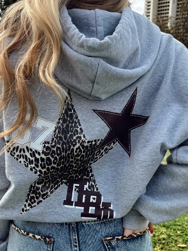 Women's Stylish Leopard Print Cheetah Star Patchwork Hoodie Only $32.99 - Pragmaace.com 