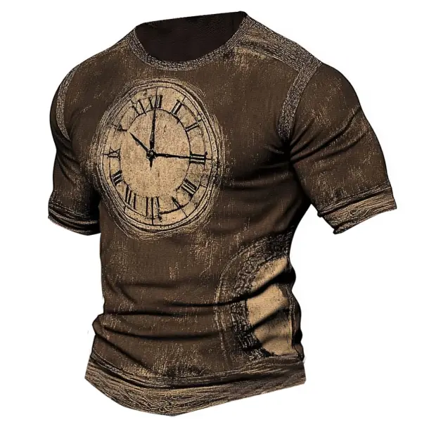 Men's Vintage Clock Print Short Sleeve Round Neck T-shirt - Cotosen.com 
