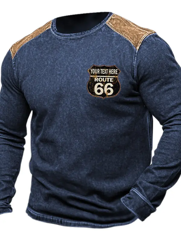 Men's Vintage Route 66 Road Trip Distressed Contrast Crew Neck Long Sleeve Sweatshirt Only $28.99 - Pragmaace.com 