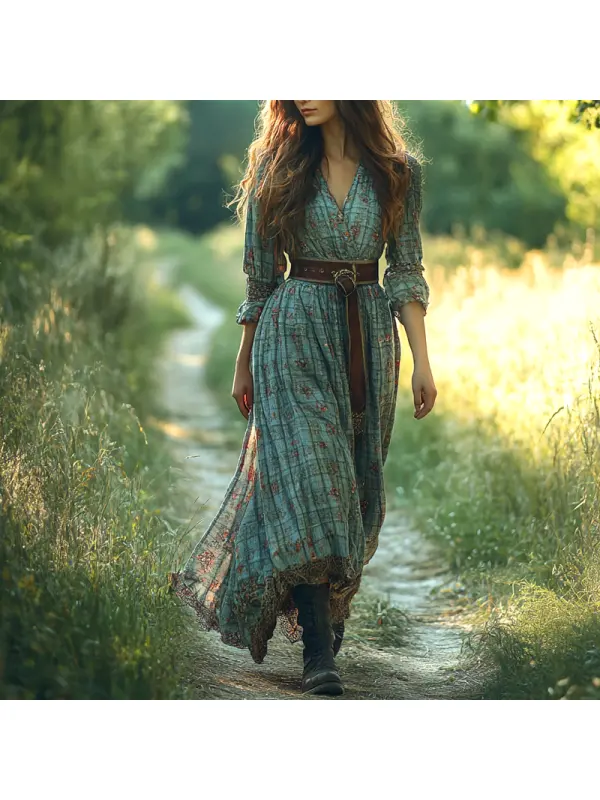 Women's Retro Elegant Bohemian Maxi Dress In A Sunlit Garden Path - Cominbuy.com 