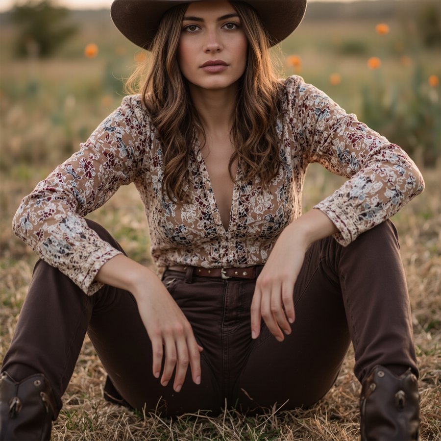 

Women's Bohemian Floral Blouse With Elegant Flare Sleeves