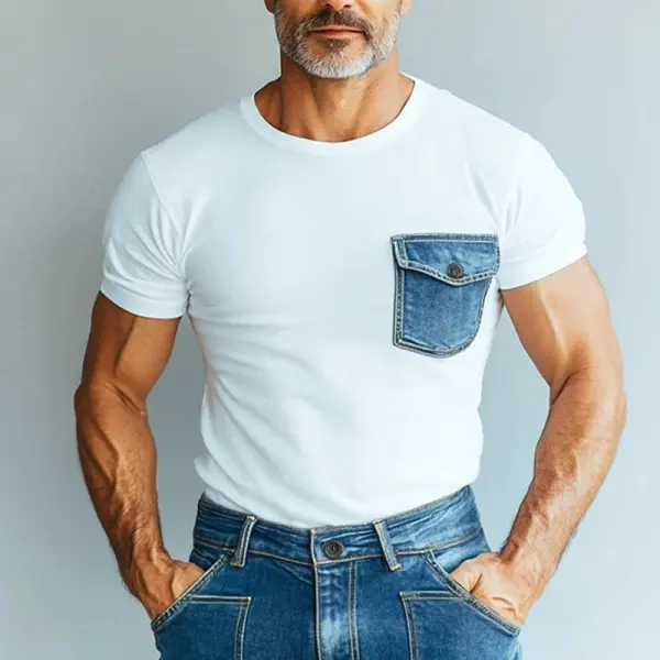 Men's Vintage Athletic Denim Pocket Detail Fit T-Shirt - Wayrates.chimpone.com 
