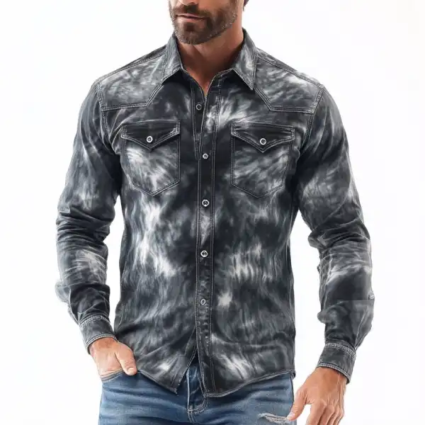 Men's Vintage Western Tie-Dye Pockets Shirt - Wayrates.com 