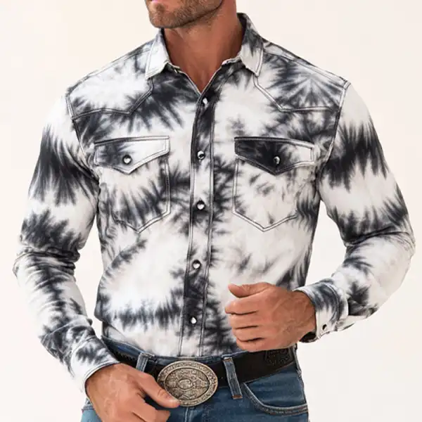 Men's Vintage Tie-Dye Western Cowboy Style Shirt - Wayrates.com 