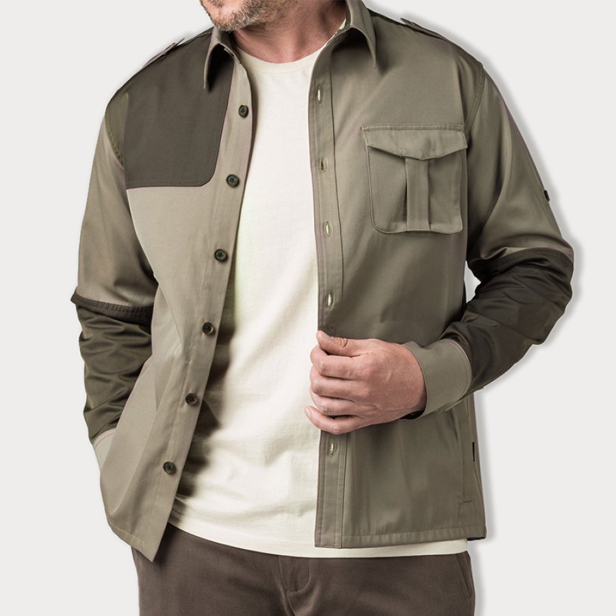 

Men's Outdoor Color Block Patchwork Tactical Utility Jacket Shirt