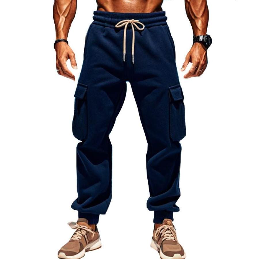 

Men's Drawstring Waist And Side Pockets Cargo Joggers Navy Blue