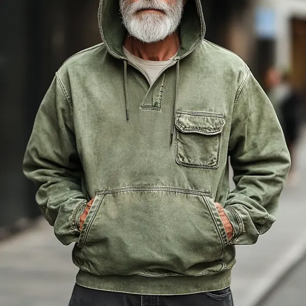 Men's Retro Vintage Western Pockets Hoodie Green - Wayrates.com 