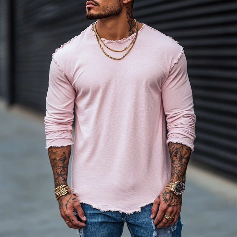 

Men's Vintage Pink Ripped Long Sleeve T-Shirt