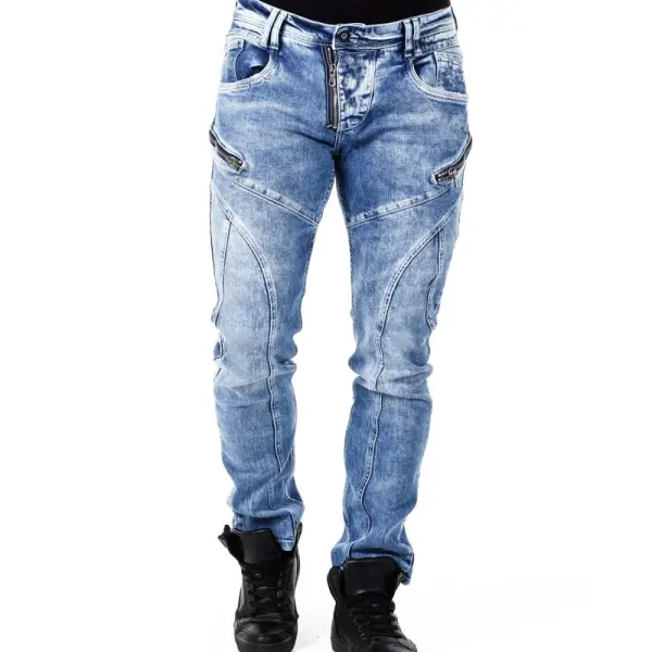 Men's Vintage Washed Zipper Details Utility Pockets Denim Jeans Only $53.99 - Cotosen.com 