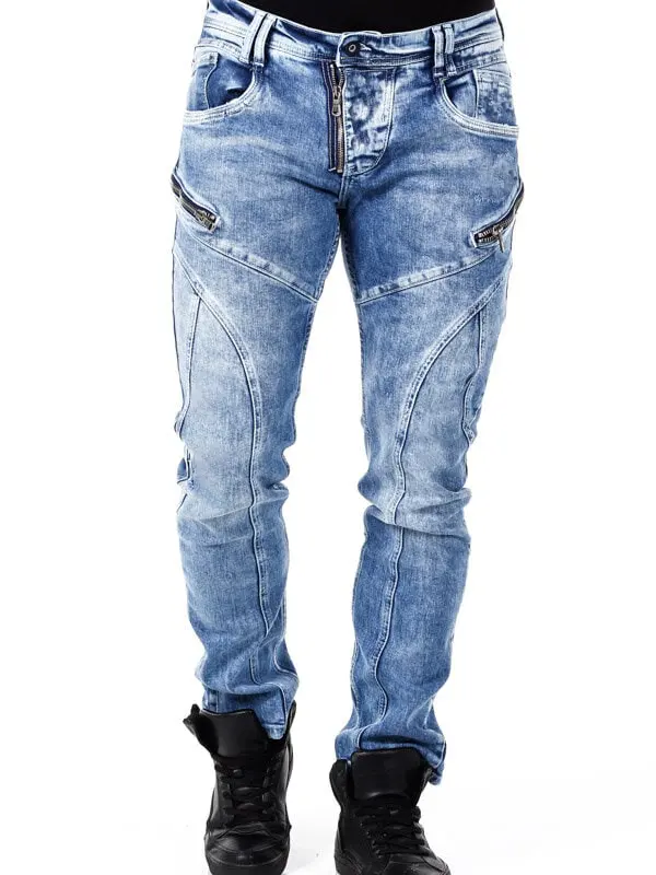 Men's Vintage Washed Zipper Details Utility Pockets Denim Jeans Only $53.99 - Menbarn.com 