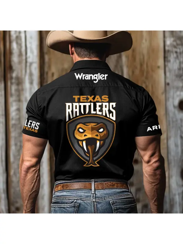 Men's Western Cowboy TR Team Print Outdoor Short Sleeve Black Rodeo Shirts - Aptkoi.com 