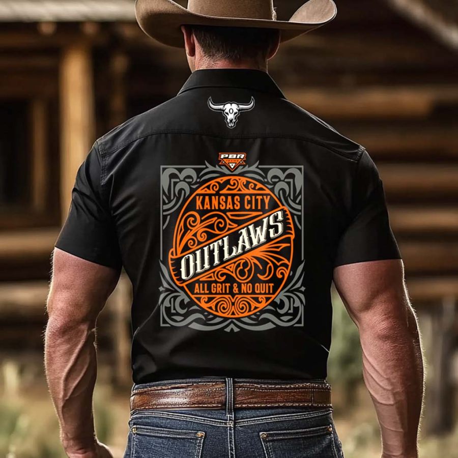 

Men's Western Cowboy KC Team Cow Head Print Outdoor Short Sleeve Black Rodeo Shirts