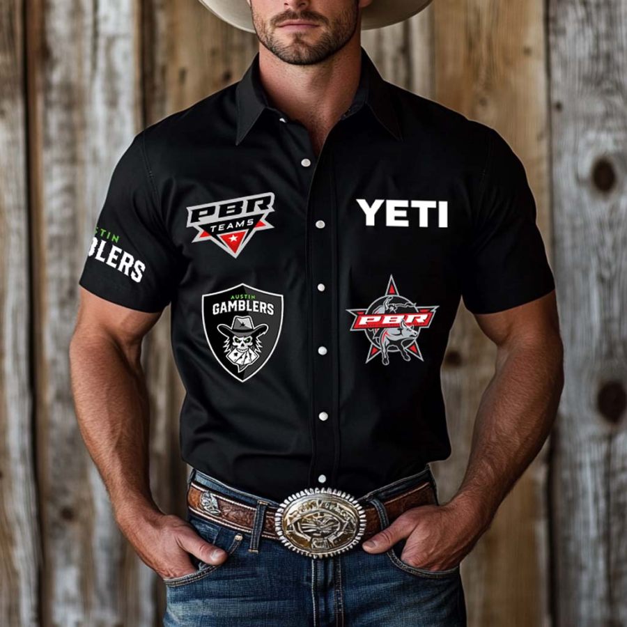 

Men's Western Cowboy AG Team Print Outdoor Short Sleeve Black Rodeo Shirts