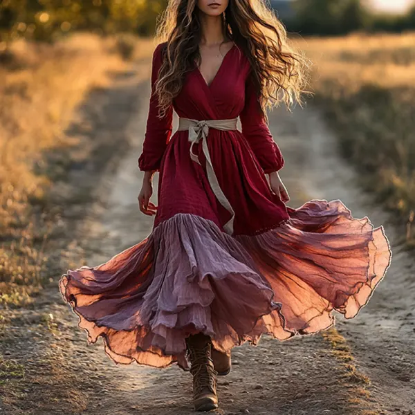 Women's Elegant Bohemian Dress With Flowing Layers - Anurvogel.com 