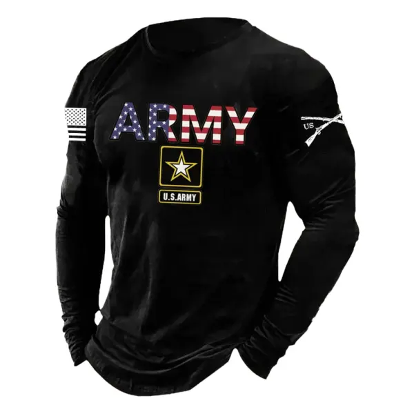 Men's Vintage Veterans Day ARMY American Flag Print Long Sleeve T-shirt - Cotosen.com 