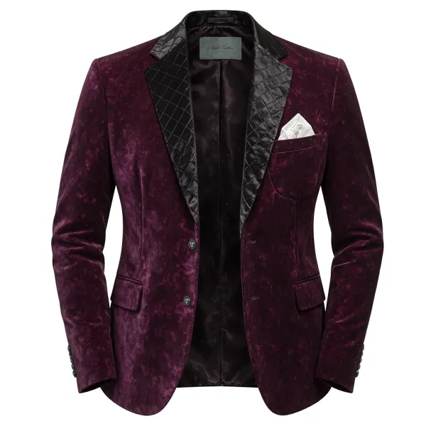 Men's Vintage Elegant Purple Velvet Blazer With Quilted Lapels Suit Only $58.99 - Elementnice.com 