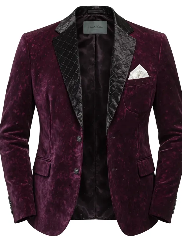 Men's Vintage Elegant Purple Velvet Blazer With Quilted Lapels Suit Only $58.99 - Pragmaace.com 