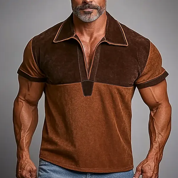 Men's Vintage V Neck Patchwork Fit Polo Shirt - Wayrates.com 