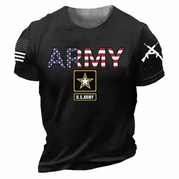 Men's Vintage Veterans Day Army America Flag Print Crew Neck Short Sleeve T-shirt - Cotosen.com 