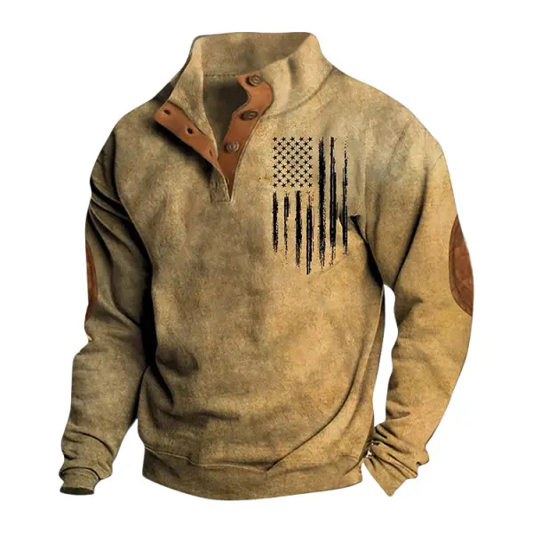 Men's Vintage American Flag Print Stand Collar Buttons Sweatshirt Only $29.99 - Cotosen.com 