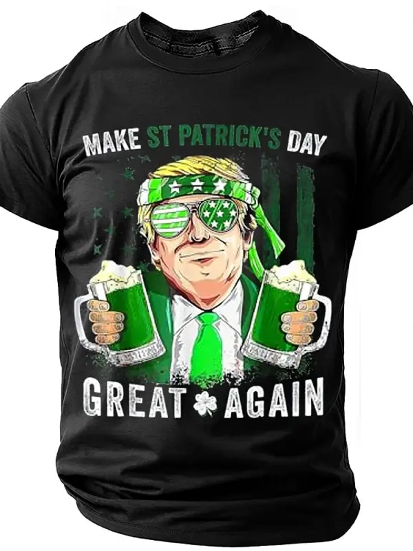 Men's Vintage St. Patrick's Day Print Black Short Sleeve T-Shirt With Shamrock Print Only $18.99 - Menbarn.com 