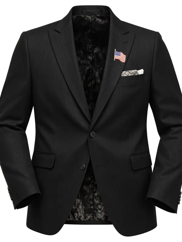 Men's Vintage American Flag Elegant Black Suit With Classic Design - Pragmaace.com 