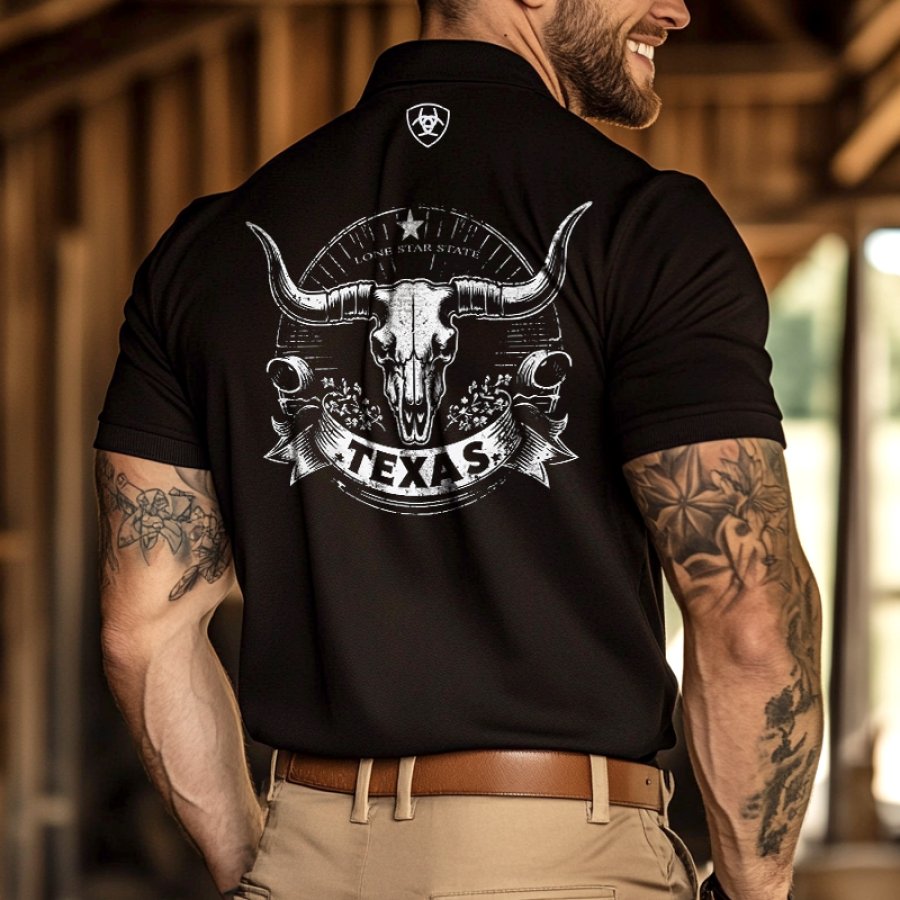 

Men's Cowboy Bull Skull Polo Shirt