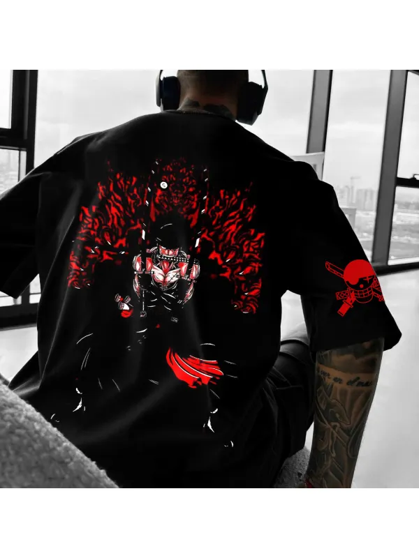 Unisex Pirate Straw Hat Anime Print Oversized Casual T-Shirt - Aptkoi.com 