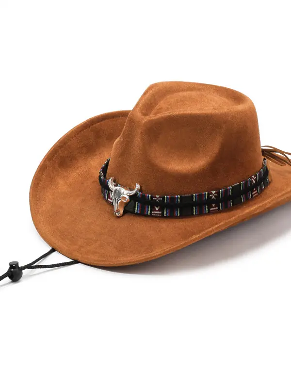 Western Suede Cowboy Hat With Bull Skull Buckle - Pragmaace.com 