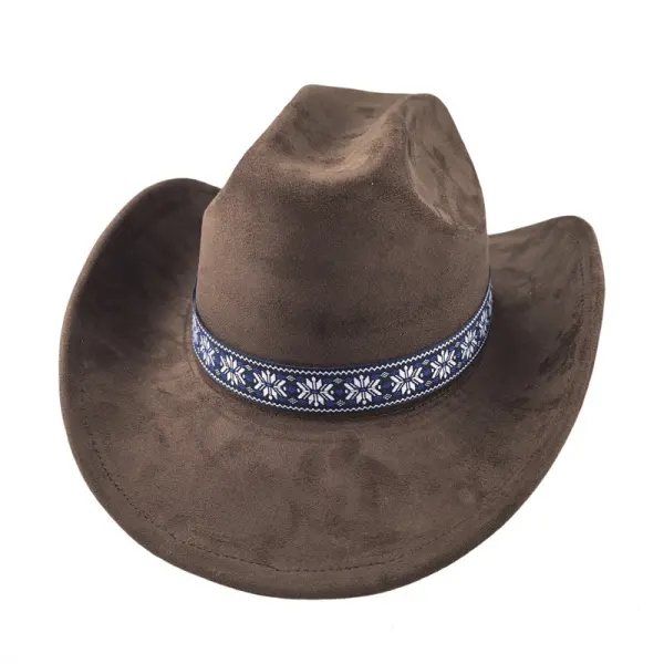 Suede Stylish Western Cowboy Hat With Embroidered Band - Bustalent.com 