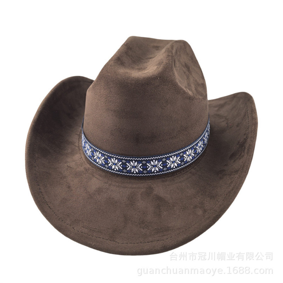 

Suede Stylish Western Cowboy Hat With Embroidered Band