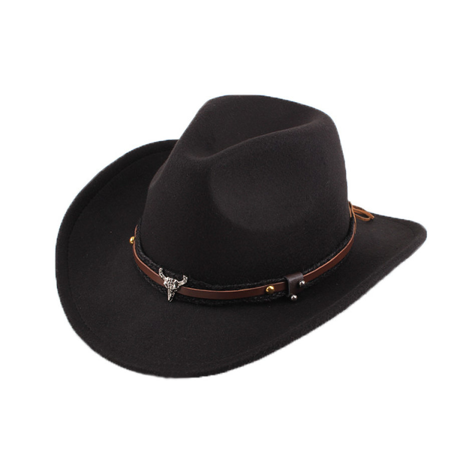 

Western Cowboy Hat With Leather Band And Bull Head