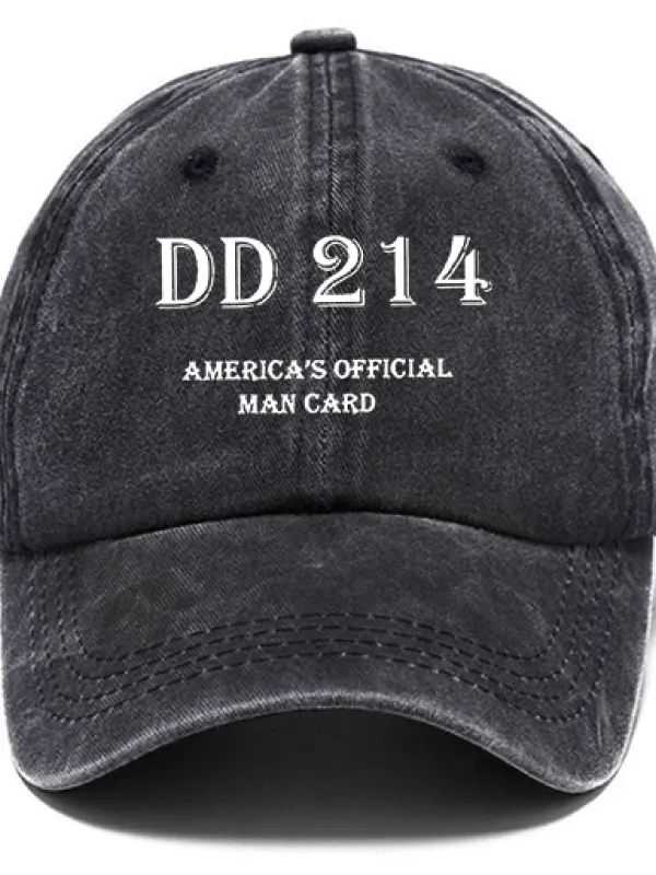 DD214 America's Official Man Card Unisex Washed Cotton Sun Hat Vintage Print Casual Cap - Menbarn.com 