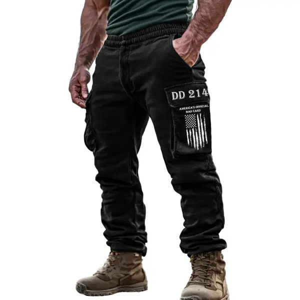 Men's Vintage DD214 America's Official Man Card Patriotic Multi-Pocket Tactical Daily Work Cargo Pants Trousers - Wayrates.com 