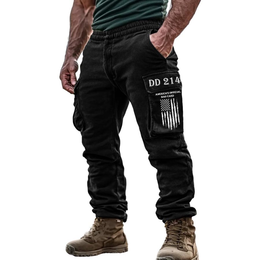 

Men's Vintage DD214 America's Official Man Card Patriotic Multi-Pocket Tactical Daily Work Cargo Pants Trousers