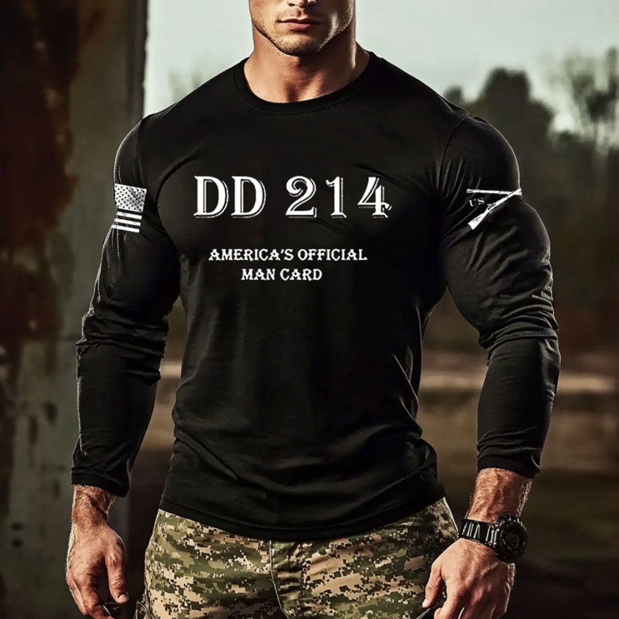 

Men's Vintage DD214 America Official Man Card American Flag Short Sleeve Crew Neck T-shirt