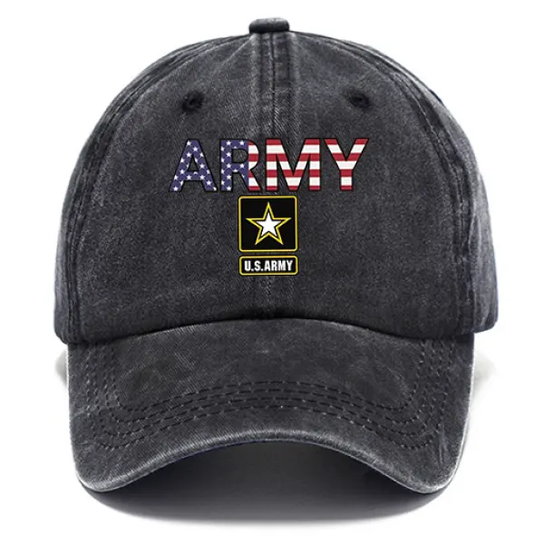 Veterans Day ARMY American Flag Unisex Washed Cotton Sun Hat Vintage Print Casual Cap - Cotosen.com 
