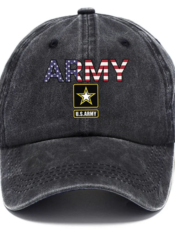 Veterans Day ARMY American Flag Unisex Washed Cotton Sun Hat Vintage Print Casual Cap - Pragmaace.com 
