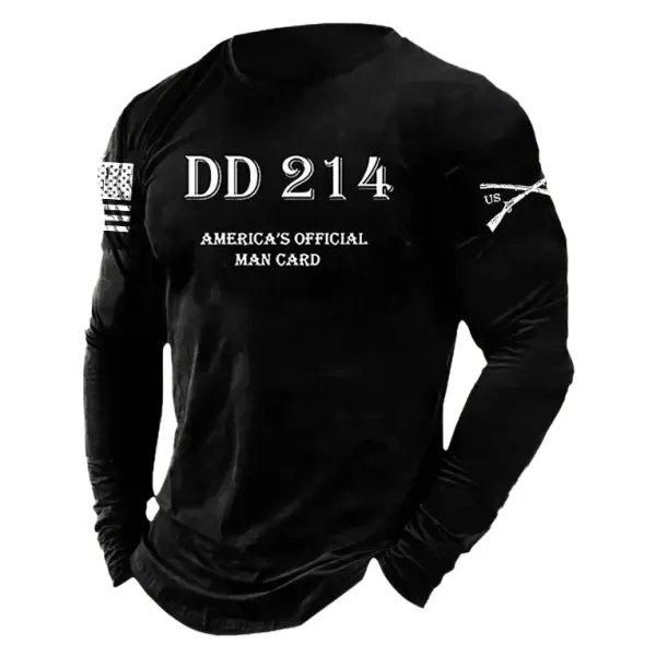 Men's Vintage DD214 America Official Man Card American Flag Short Sleeve Crew Neck T-shirt - Anurvogel.com 