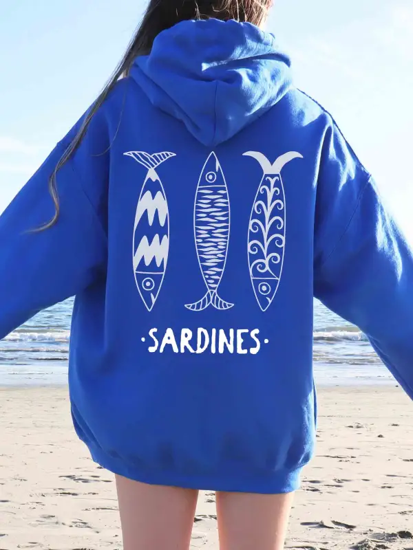 Women's Sardines Print Royal Blue Oversized Hoodie Only $31.99 - Pragmaace.com 