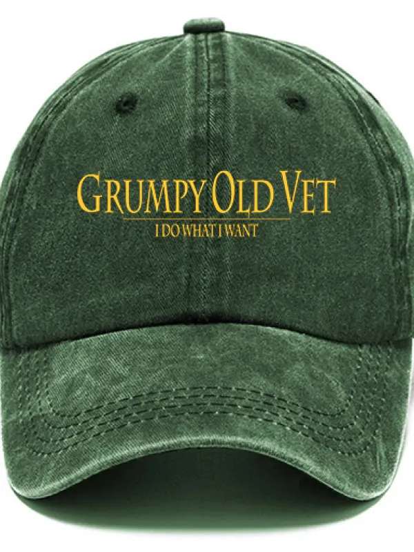 Grumpy Old Vet Unisex Washed Cotton Sun Hat Vintage Print Casual Cap - Pragmaace.com 