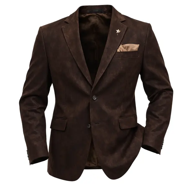 Men's Vintage Western Cowboy Elegant Brown Blazer With Star Pin And Pocket Square Only $59.99 - Elementnice.com 