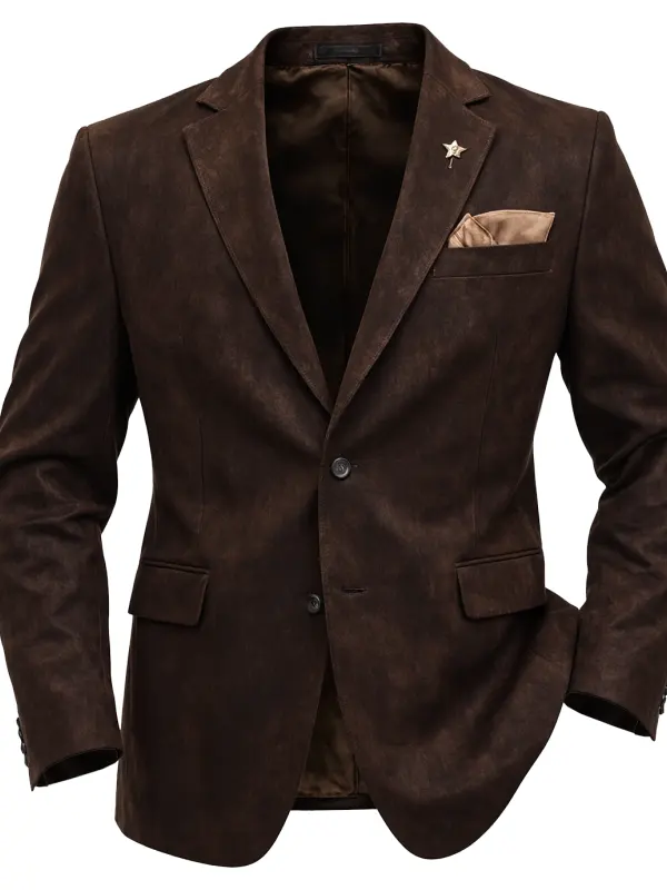 Men's Vintage Western Cowboy Elegant Brown Blazer With Star Pin And Pocket Square Only $59.99 - Pragmaace.com 