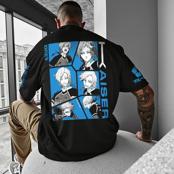 Unisex Football Anime Blue Graphic Print T-shirt - Wayrates.com 