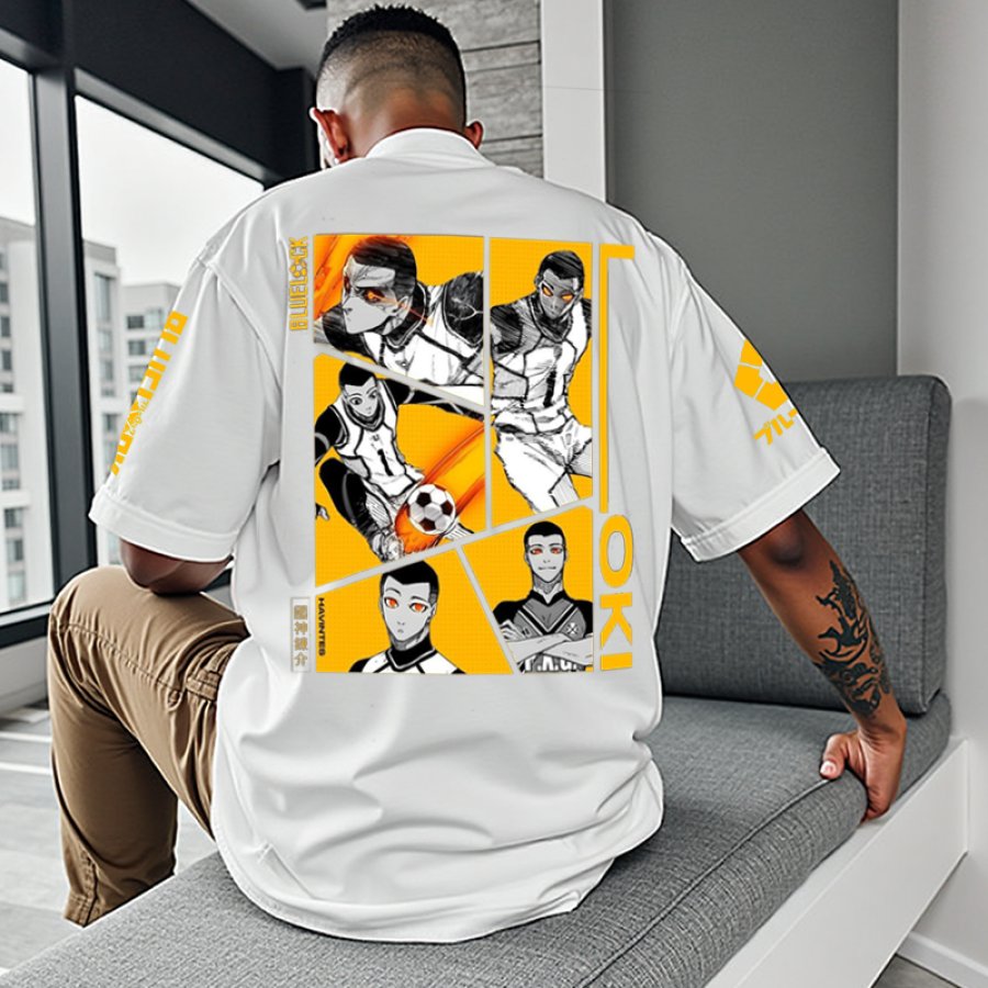 

Unisex Football Anime Yellow Graphic T-Shirt With Musician Design