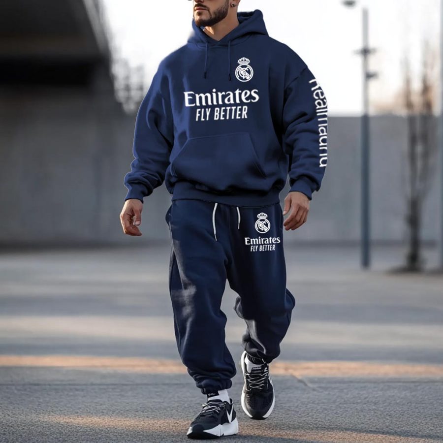 

Unisex Football Emirates CF Fly Better Print Casual Hoodies And Sweatpants Navy Blue Set