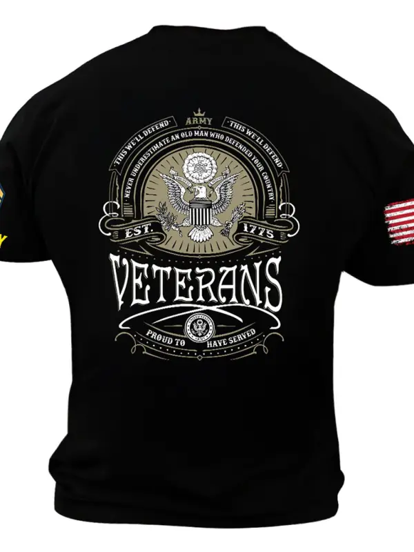 Men's Vintage Proud To Have Severed US Army Veteran American Flag Print Short Sleeve T-shirt - Menbarn.com 