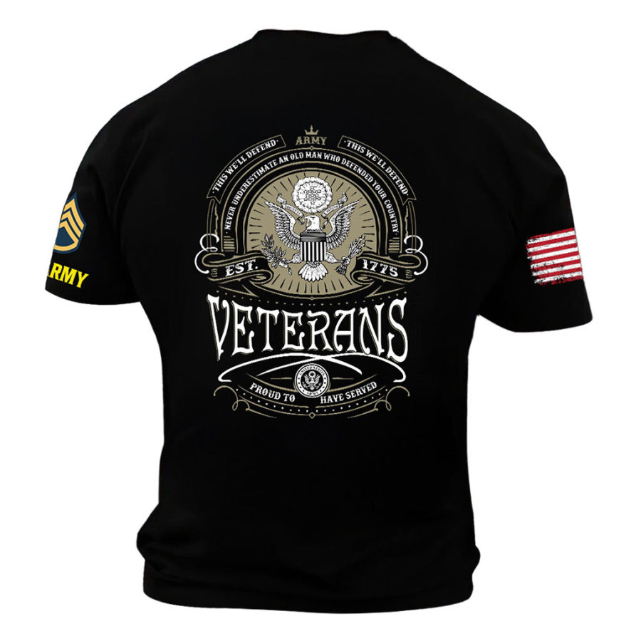 

Men's Vintage Proud To Have Severed US Army Veteran American Flag Print Short Sleeve T-shirt