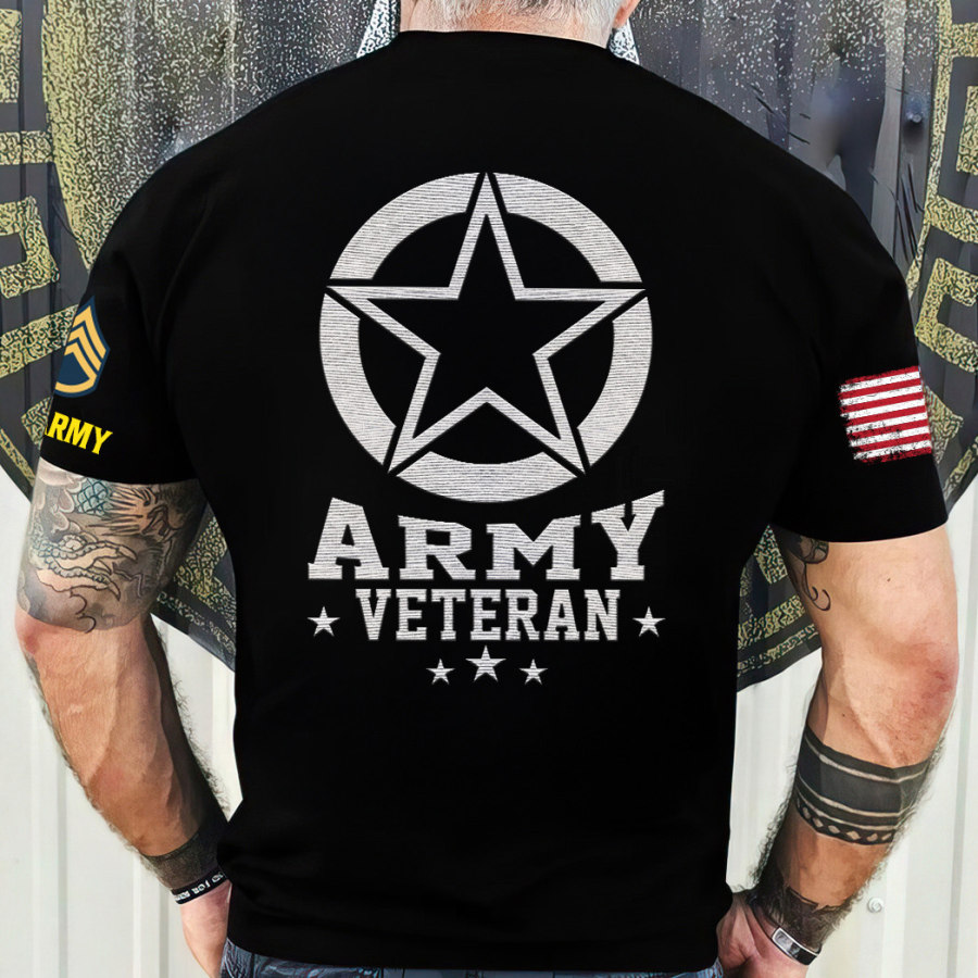 

Men's Vintage Army Veteran American Flag Print Short Sleeve T-shirt